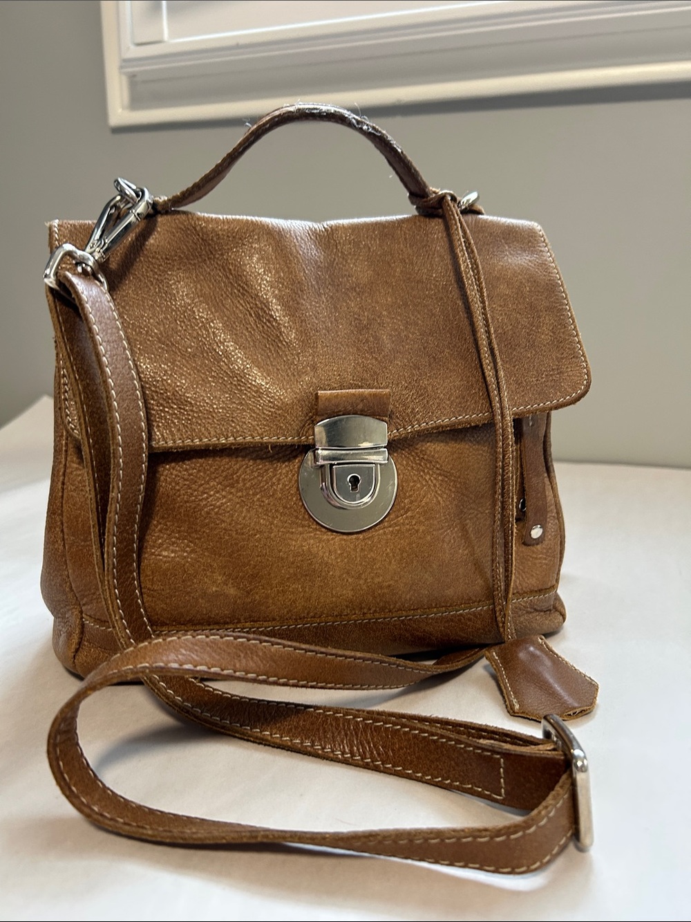 Roots Leather Crossbody Top Handle Bag
